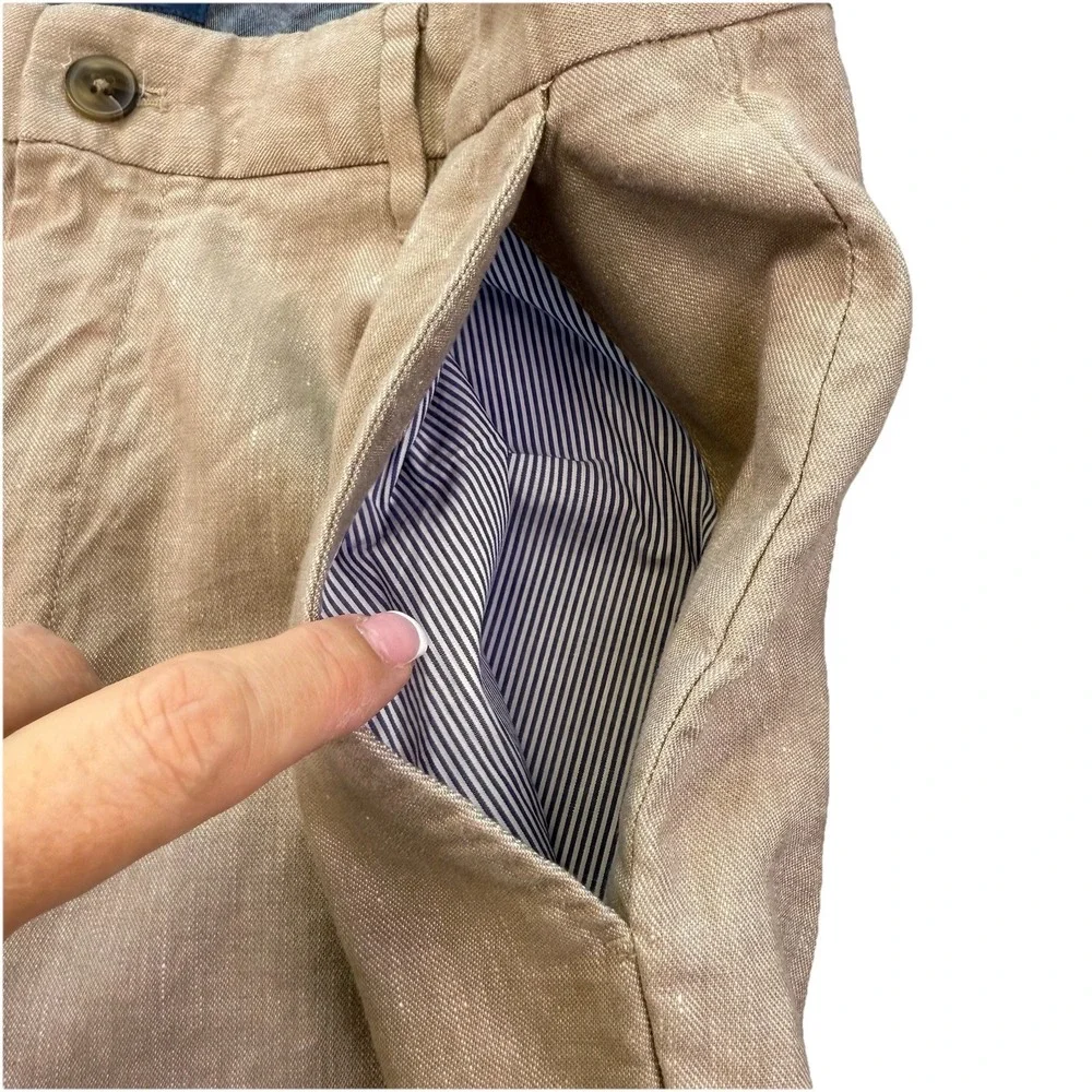 Fairlane Pants Mens 35x30 Tan Linen Blend Straight Flat Front‎ Chino
